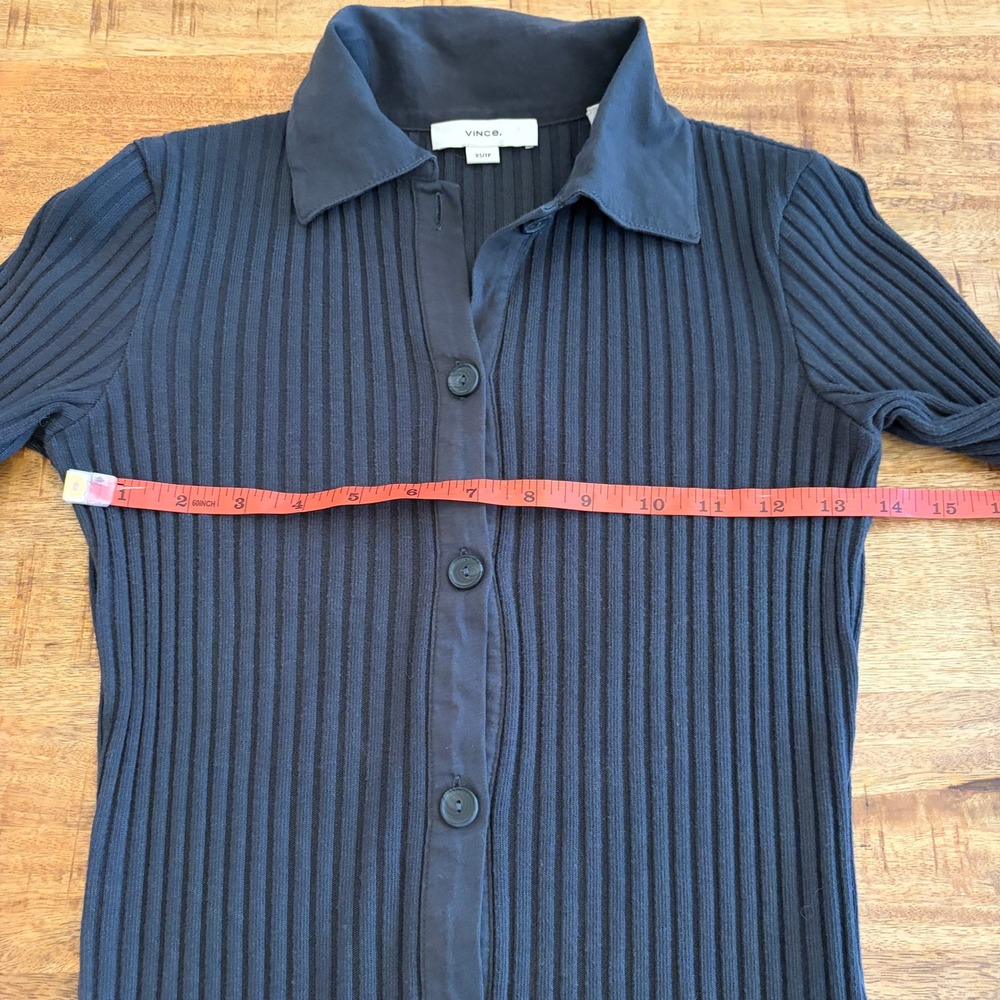 Vince Ribbed Knit Polo Cardigan Womens XS Minimalist Capsule Fitted Button Gray - Picture 9 of 10
